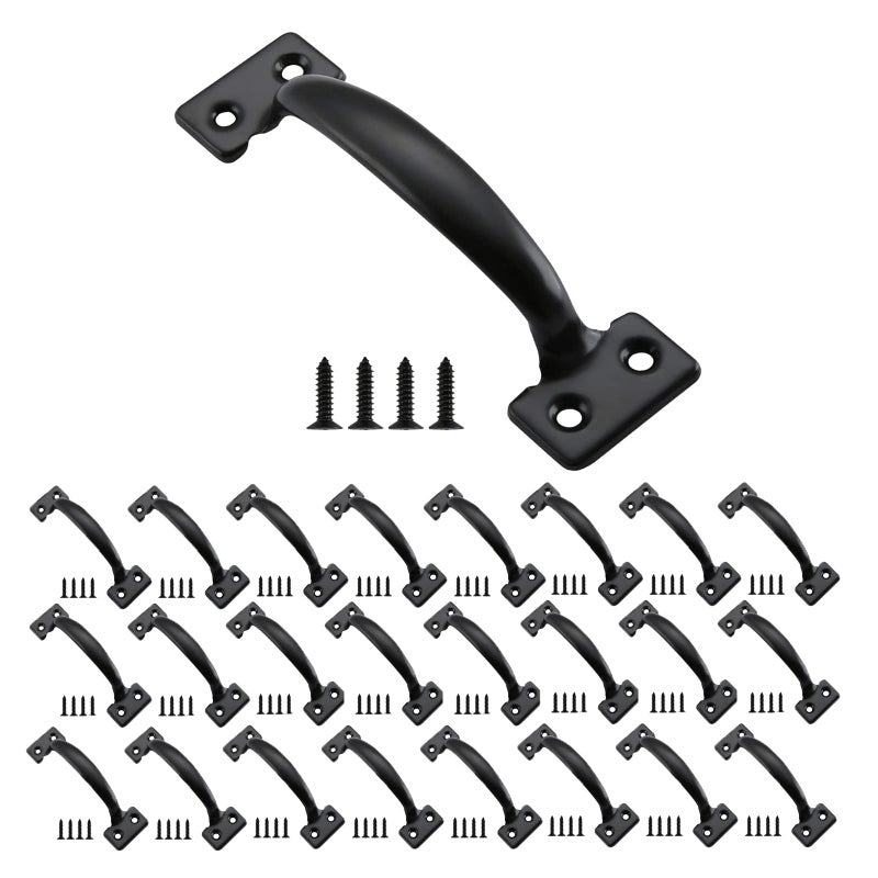 HOME MASTER HARDWARE 25 Pack 5-3/4 inch Gate Pull Handle Fence Door Handle Cabinet Pulls with Screws for Outdoor Kitchen Cabinets Closet Interior Drawer Black - Image 1